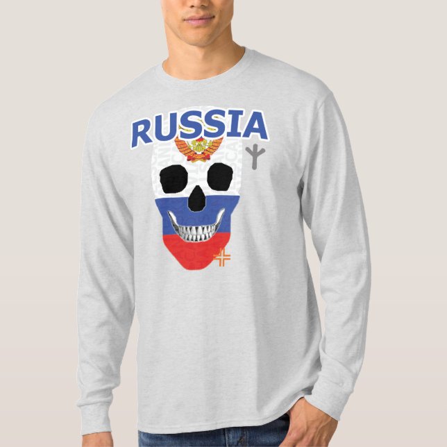 Camiseta T-Shirt B2 de longa distância russa HANDSKULL (Frente)