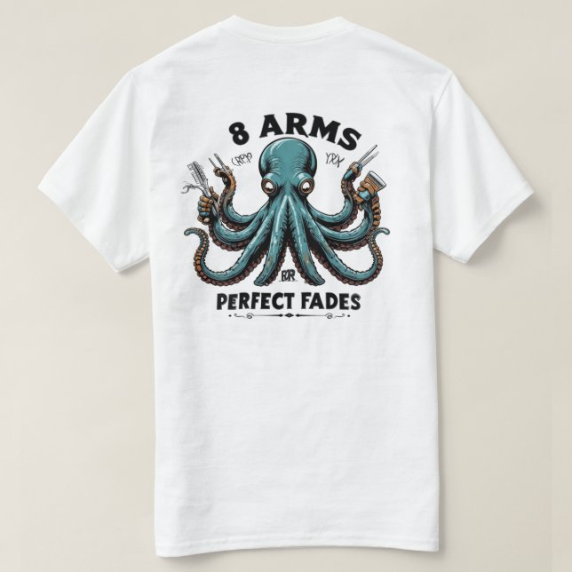 Camiseta T-Shirt Barber Octopus - 8 Braços para Fades Perfe (Verso do Design)