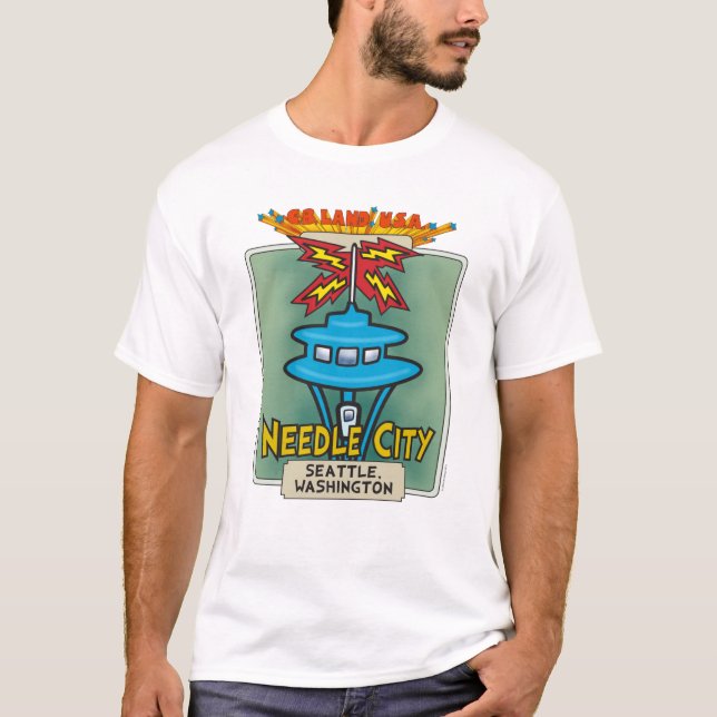 Camiseta T-shirt básico da cidade da agulha (Frente)