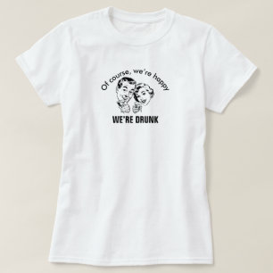 Camiseta T-shirt básico do casal bêbedo feliz engraçado