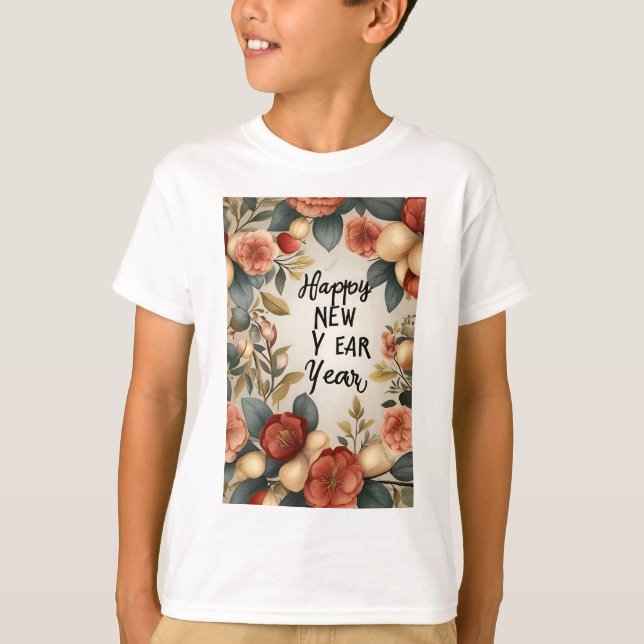 Camiseta T-Shirt Básico Para Crianças felizes anos novos* (Frente)