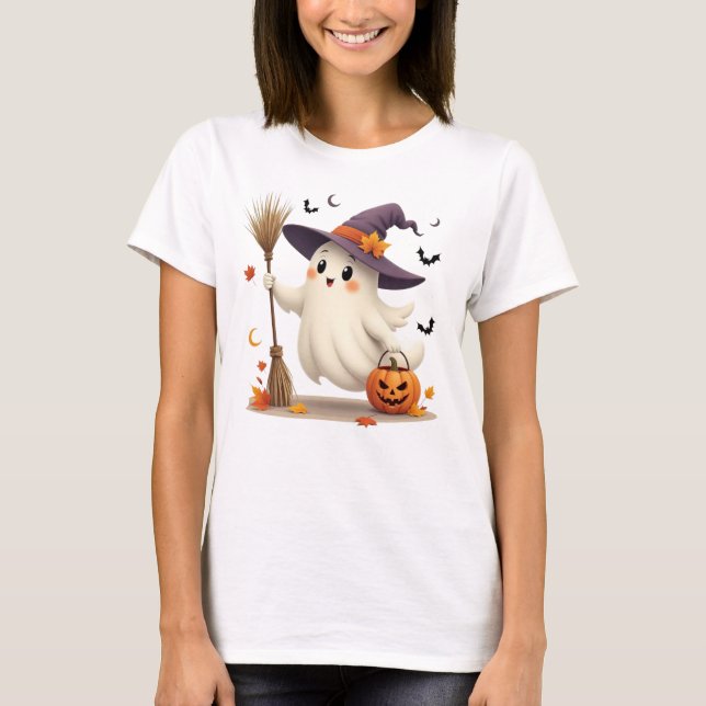 Camiseta T-Shirt Bela Bruxa Fantasma do Halloween (Frente)