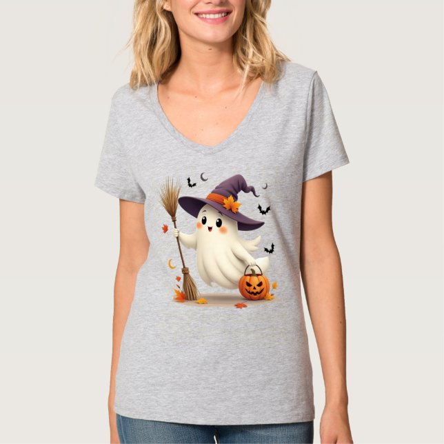 Camiseta T-Shirt Bela Bruxa Fantasma do Halloween (Frente)