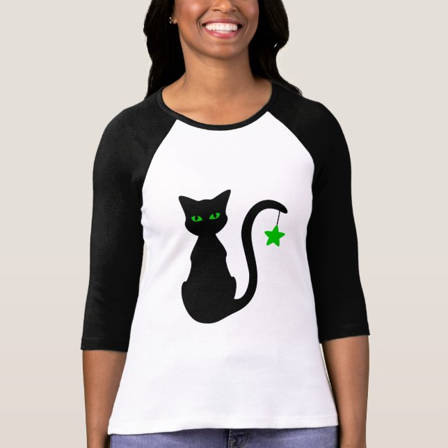 Camiseta T-Shirt Black Cat Raglan (Frente)