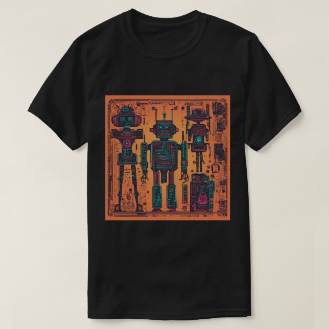 Camiseta T-Shirt, Black, Robos Impressão (Frente do Design)