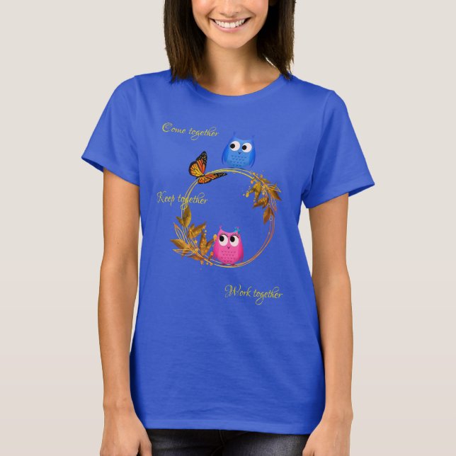 Camiseta T-Shirt Blue Customizable Butterfly Owl (Frente)