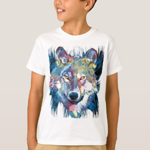 Camiseta T-Shirt Blue Wolf   Desenho Colorido de Lobos