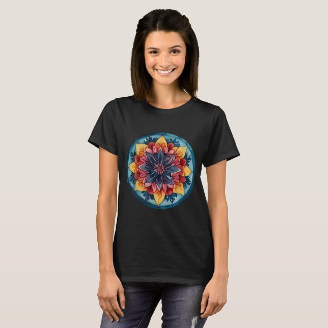 Camiseta T-shirt bonita Mandala Design colorida (Frente Completa)
