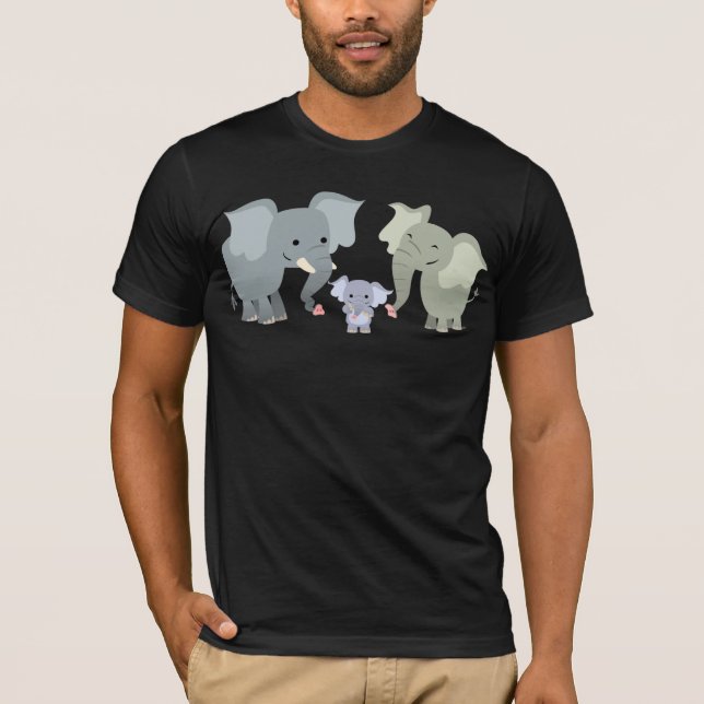Camiseta T-shirt bonito da família do elefante dos desenhos (Frente)