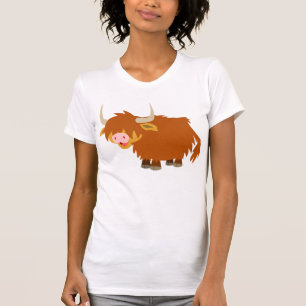 Camiseta T-shirt bonito da vaca das montanhas dos desenhos