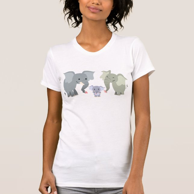 Camiseta T-shirt bonito das mulheres da família do elefante (Frente)