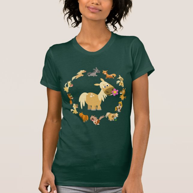 Camiseta T-shirt bonito das mulheres da mandala dos pôneis (Frente)