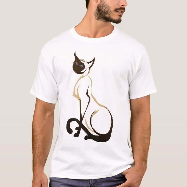 Camiseta T-shirt bonito de assento do gato Siamese (Frente)