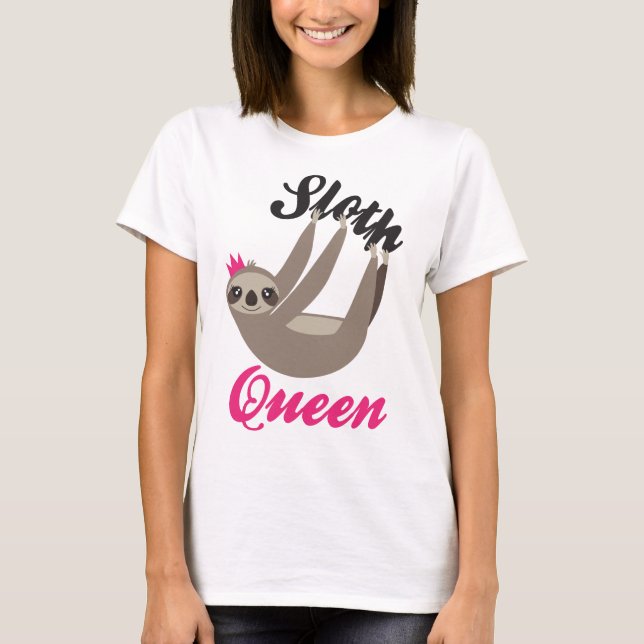 Camiseta T-shirt bonito do branco da rainha da preguiça (Frente)