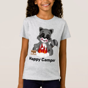 Camiseta T-shirt bonito do campista feliz do guaxinim