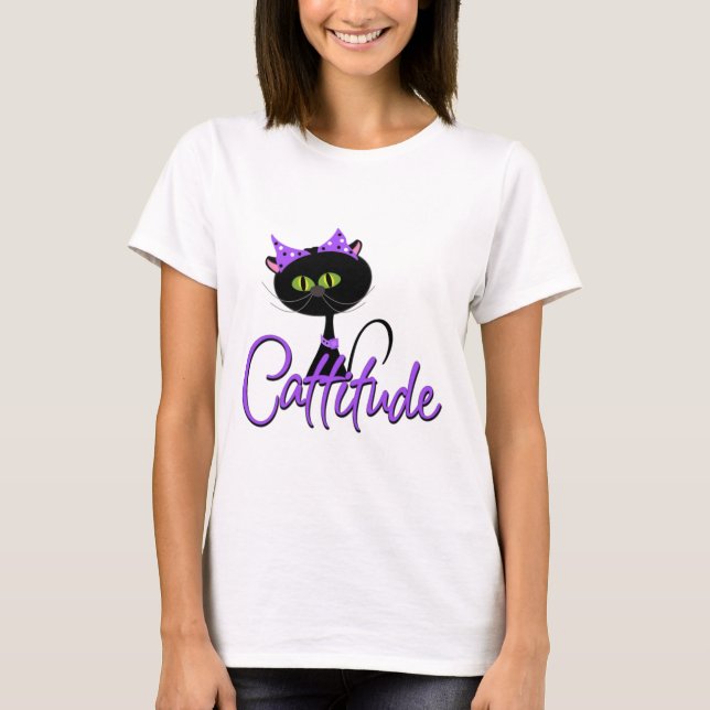 Camiseta T-shirt bonito do gato preto (Frente)