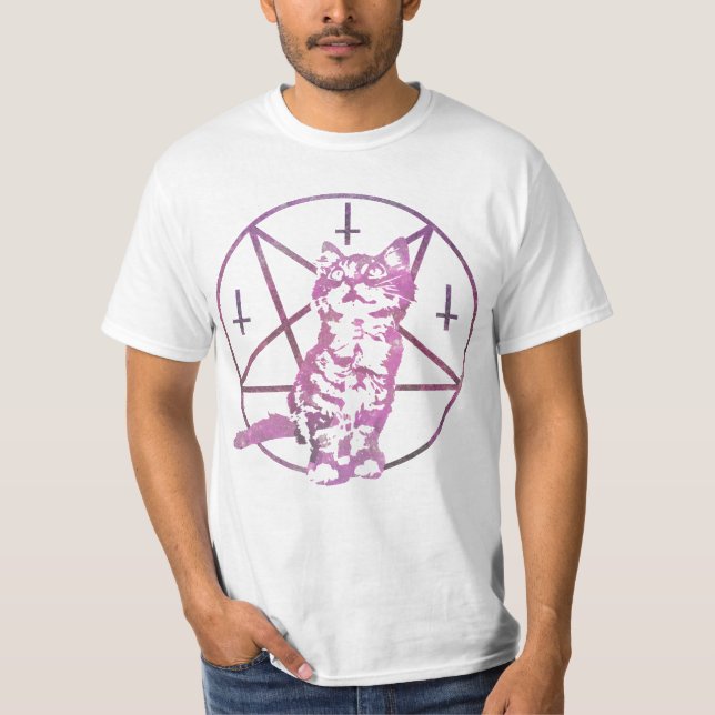 Camiseta T-shirt bonito do Pentagram & do gatinho (Frente)