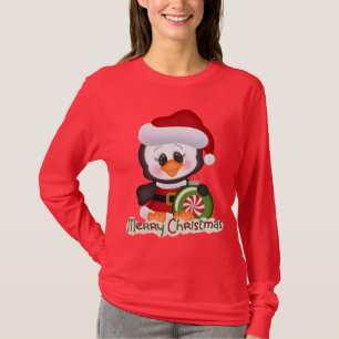 Camiseta T-shirt bonito do pinguim do feriado do Natal