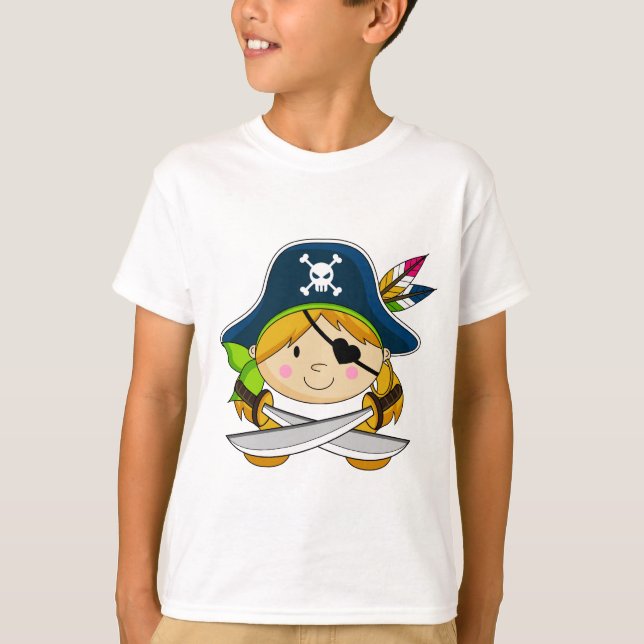 Camiseta T-shirt bonito do pirata da menina (Frente)