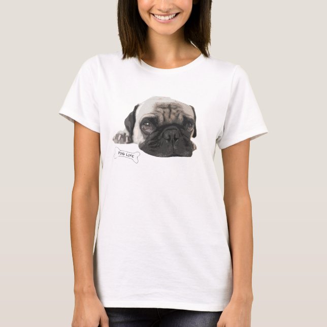 Camiseta T-shirt bonito do Pug das mulheres (Frente)