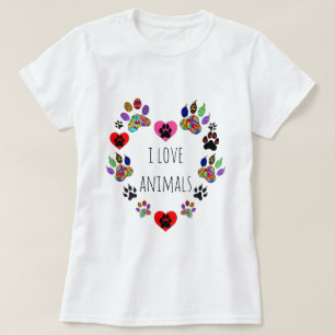 Camiseta T-shirt bonito e colorido dos animais do amor de I