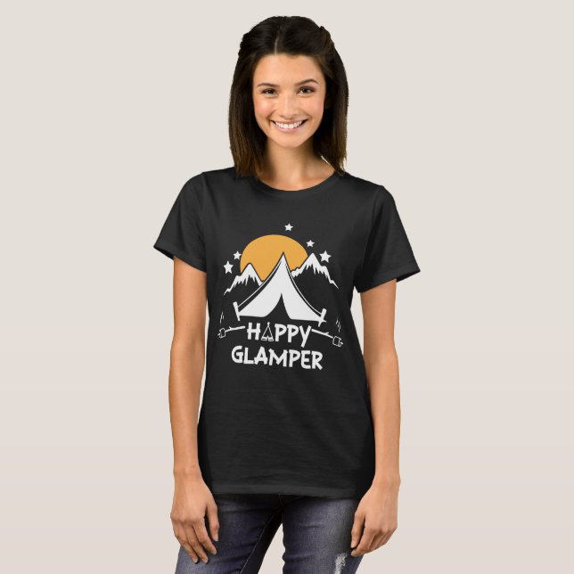 Camiseta T-shirt bonito feliz do acampamento de Glamper (Frente Completa)