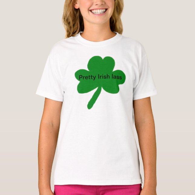 Camiseta T-Shirt bonito Irlandês Lass Shamrock (Frente)