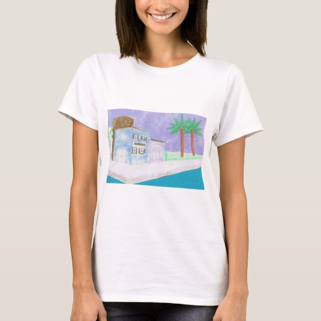 Camiseta T-Shirt Branca com Cena de Caribe (Frente)