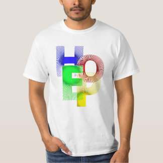Camiseta T-shirt branca com Vibrant Multicolor HOPE" Design