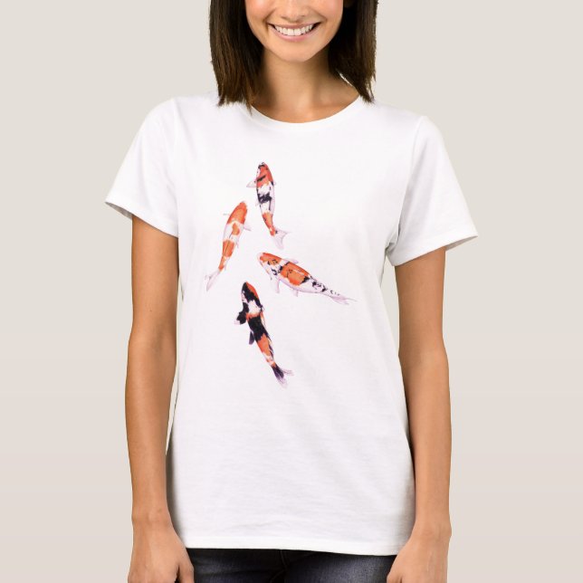 Camiseta T-shirt branca flutuante de Koi (Frente)