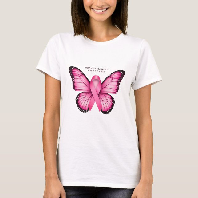 Camiseta T-Shirt Branco com Gráfico de Borboleta Rosa (Frente)