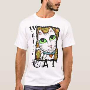 Camiseta T-shirt branco da arte contemporânea do gato