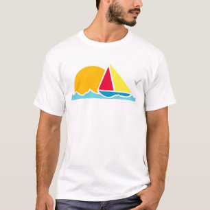 Camiseta T-shirt branco da cena do veleiro, S M L XL 1X 2X
