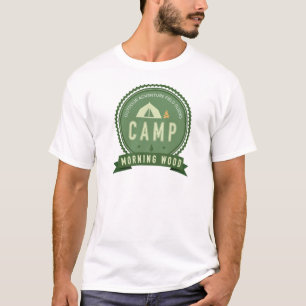 Camiseta T-shirt branco DE MADEIRA da MANHÃ do ACAMPAMENTO
