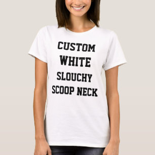 Camiseta T-SHIRT BRANCO do PESCOÇO da COLHER das mulheres