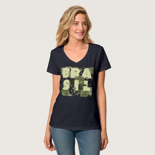 Camiseta T-shirt Brasil em Flores (Frente Completa)