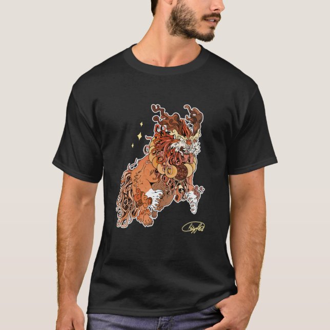 Camiseta T-Shirt Cachorro Negro com assinatura de artista  (Frente)