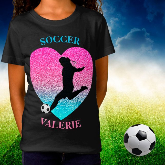 Camiseta T-Shirt Cardíaca das Meninas de Futebol (Criador carregado)