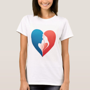 Camiseta T-Shirt Cardíaco Casal Vermelho e Azul