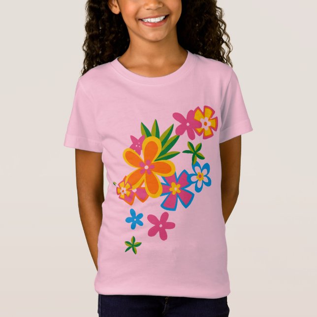 Camiseta T-shirt celestial das meninas de flores de Hula (Frente)