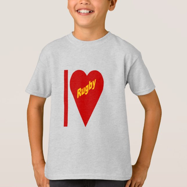 Camiseta T-shirt cendre enfants  I LOVE RUGBY (Frente)