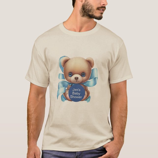 Camiseta T-Shirt Chá de fraldas Personalizada Azul Urso de  (Frente)