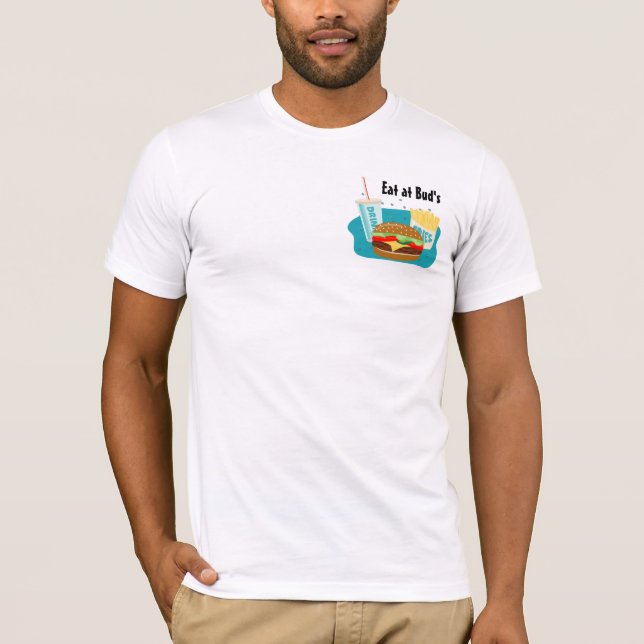 Camiseta T-shirt Cheeseburger com Fries e Bebidas (Frente)