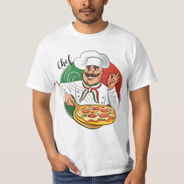 Camiseta T-Shirt chef pizzaiolo italien avec fond italien (Frente)