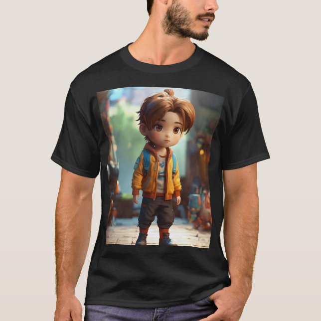 Camiseta T-Shirt Chibi Boy Fotográfico De Corpo 4D (Frente)