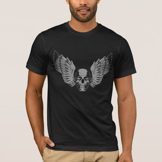 Camiseta T-Shirt cinza Winged Skull (Frente)
