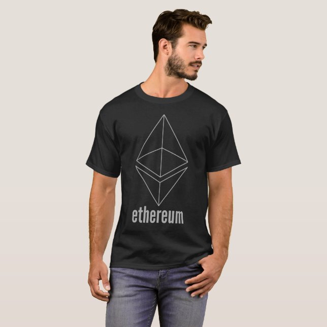 Camiseta T-shirt cinzento de Cryptocurrency do espaço de (Frente Completa)