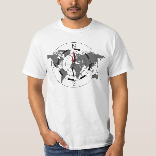Camiseta T-shirt cinzento do valor do mundo de Campass (Frente)
