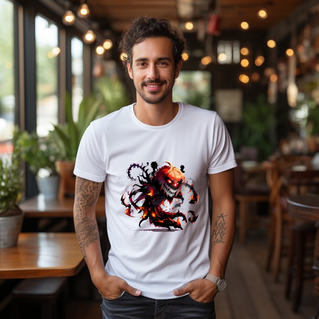 Camiseta T-shirt Citrouille Epouvantail d'Halloween en feu  (Criador carregado)