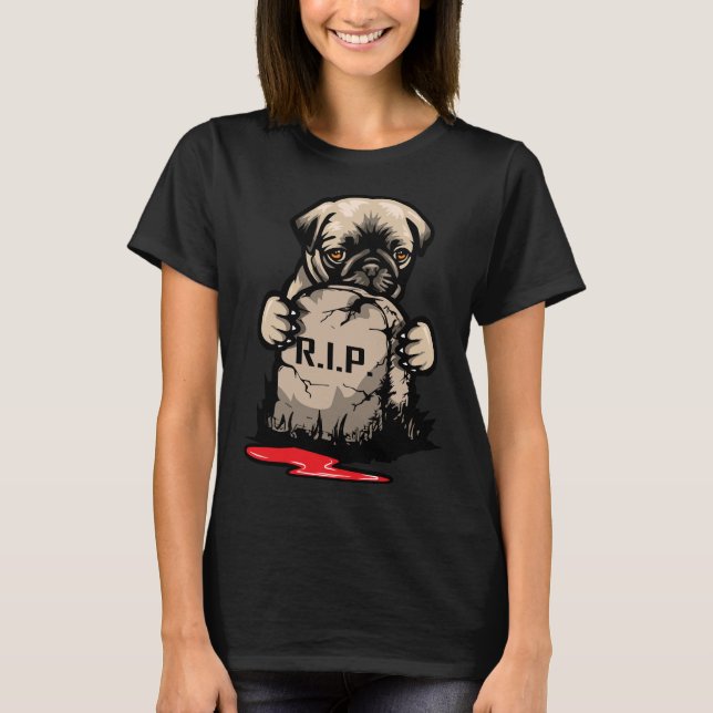 Camiseta T-Shirt Clássico com Pedra Clássica de Cute Pug 95 (Frente)